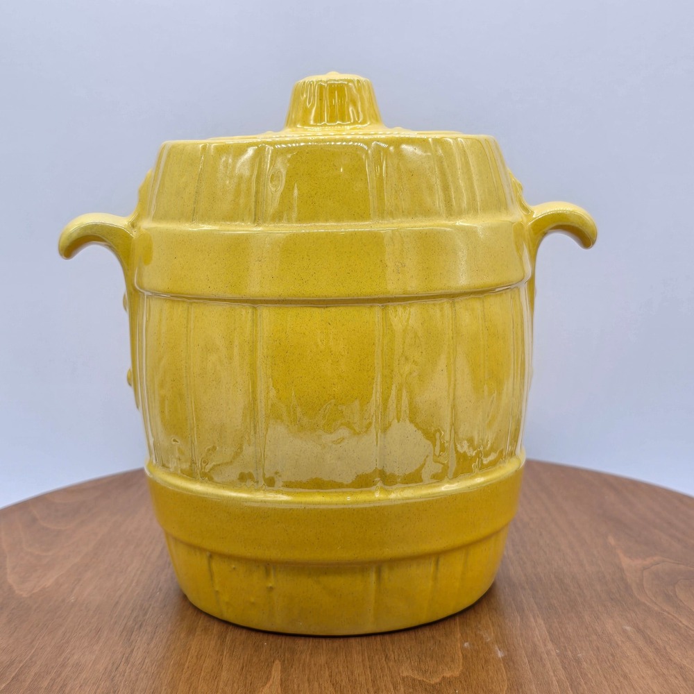 Vintage Frankoma‎ Yellow Barrel Cookie Jar w/ Lid French Country Farmhouse Decor